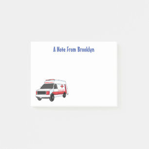 Cute red ambulance van tecknad post-it block