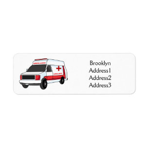 Cute red ambulance van tecknad returadress etikett