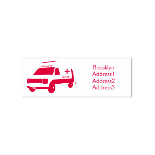Cute red ambulance van tecknad självfärgande stämpel