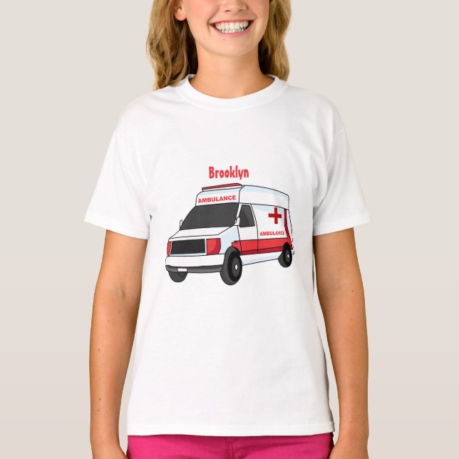 Cute red ambulance van tecknad t shirt (Framsida)