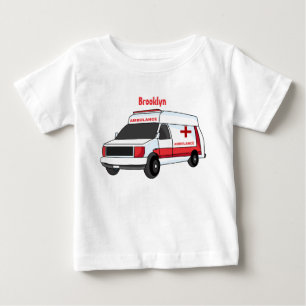 Cute red ambulance van tecknad t shirt