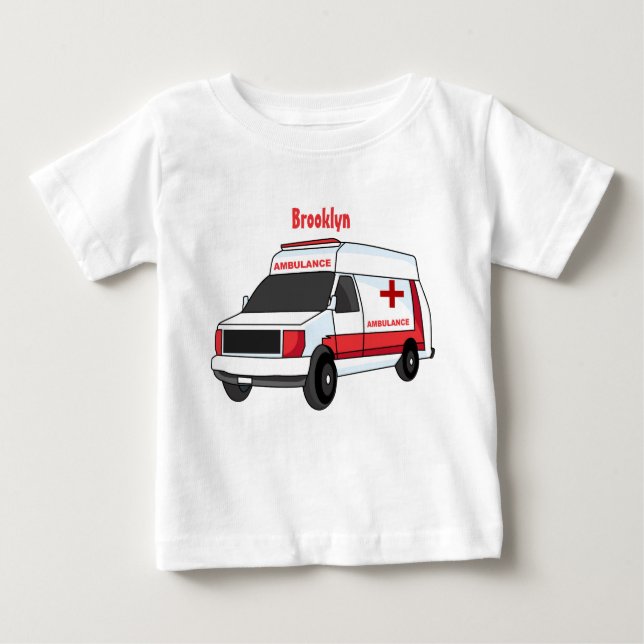Cute red ambulance van tecknad t shirt (Framsida)