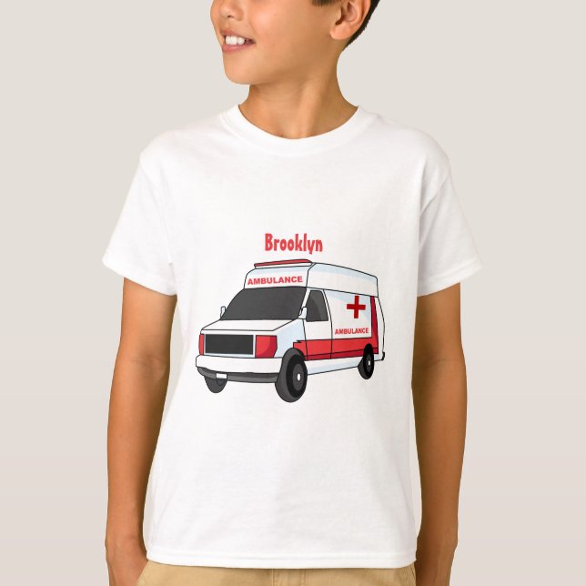 Cute red ambulance van tecknad t shirt (Framsida)