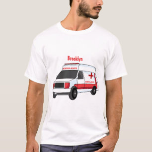 Cute red ambulance van tecknad t shirt