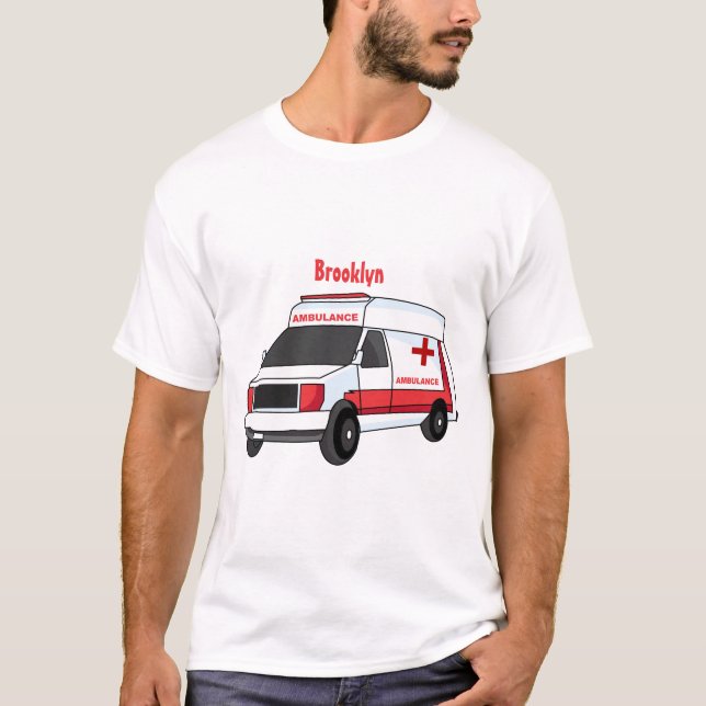 Cute red ambulance van tecknad t shirt (Framsida)