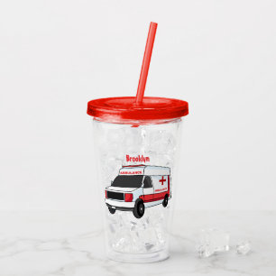 Cute red ambulance van tecknad take away mugg