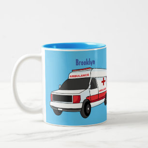 Cute red ambulance van tecknad Två-Tonad mugg