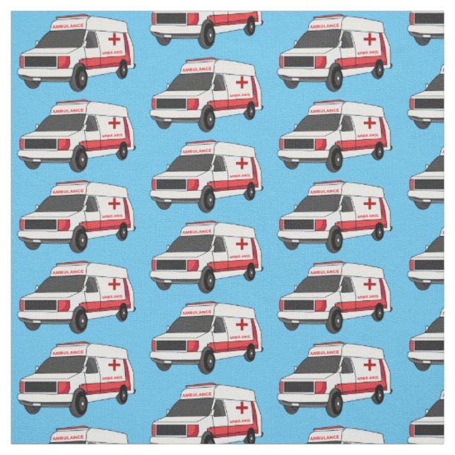 Cute red ambulance van tecknad tyg (Provkarta)