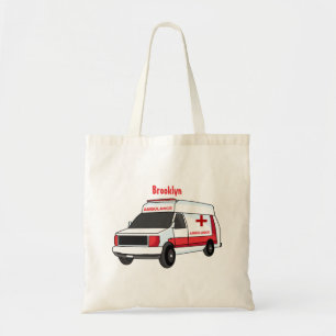 Cute red ambulance van tecknad tygkasse