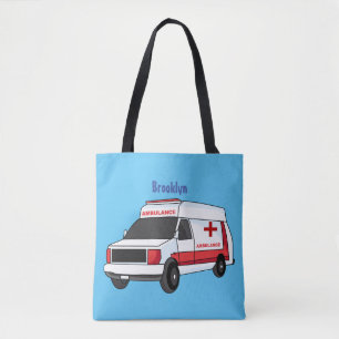 Cute red ambulance van tecknad tygkasse
