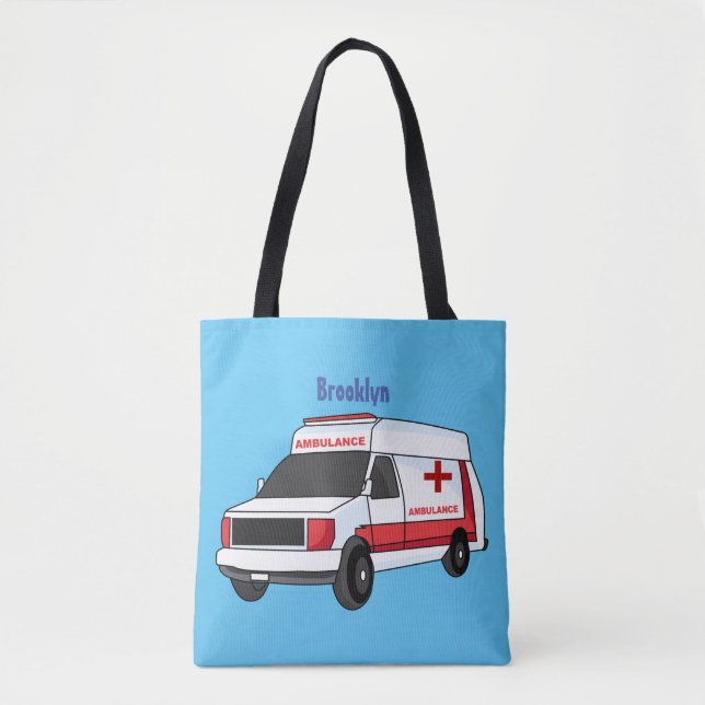 Cute red ambulance van tecknad tygkasse (Framsida)