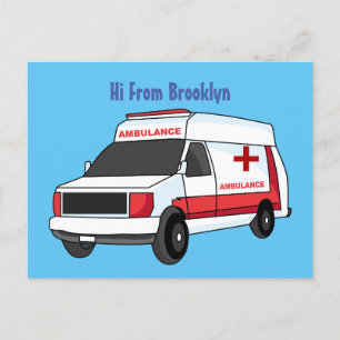 Cute red ambulance van tecknad vykort