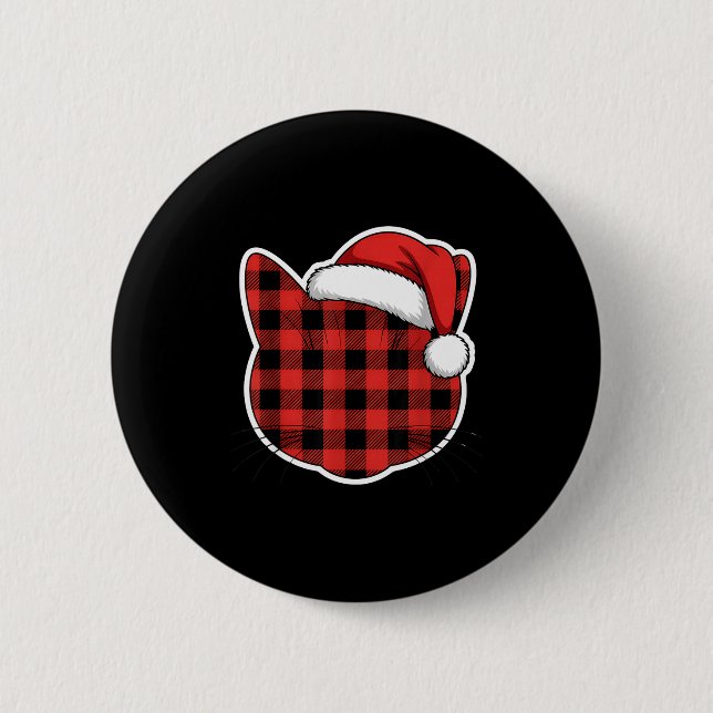 Cute Red And Black Buffalo Plaid Cat Christmas San Knapp (Framsida)