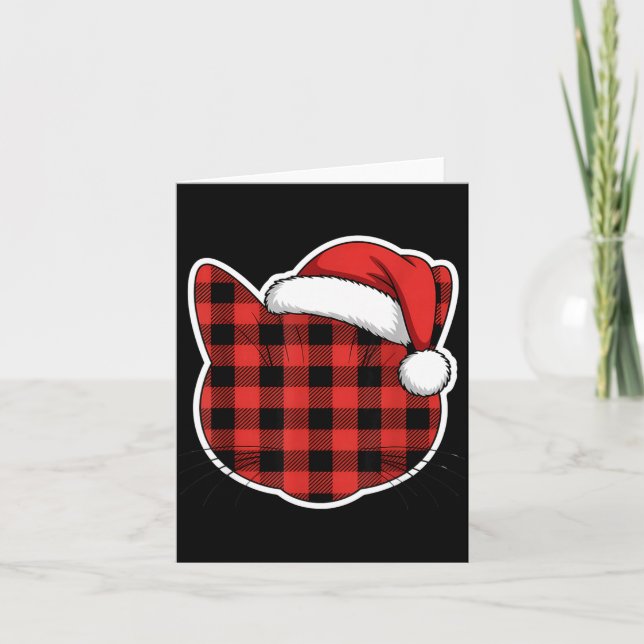 Cute Red And Black Buffalo Plaid Cat Christmas San Kort (Framsida)