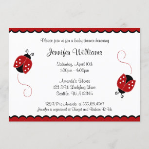Cute Red and Black Ladybugs Baby Shower Inbjudningar