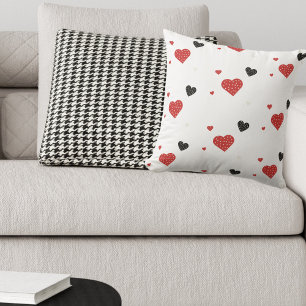 Cute Red and Black Polka Dot Hearts Dekorativ kudd Kudde