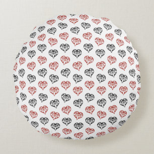 Cute Red and Black small Blazing Heart mönster Rund Kudde