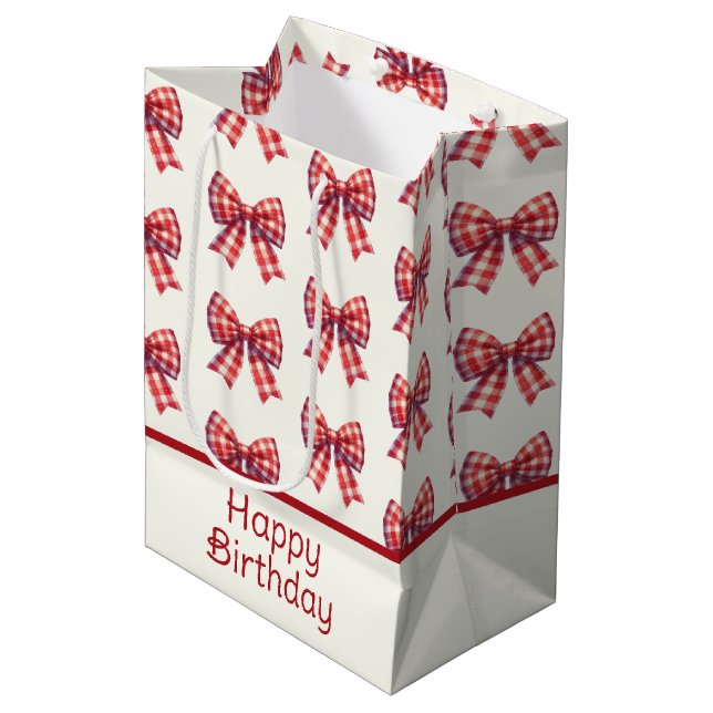 Cute Red and Cream Gingham Bow (Framsidan Vinklad)