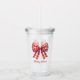 Cute Red and Cream Gingham Bow Take Away Mugg
