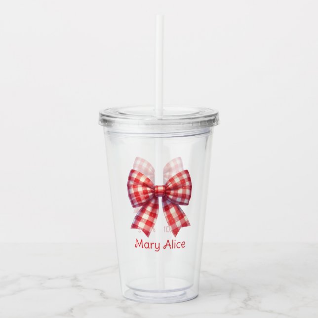 Cute Red and Cream Gingham Bow Take Away Mugg (Framsida)