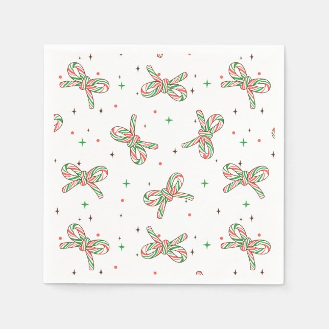 Cute Red and Green Candy Cane Bow Holiday  Pappersservett (Framsidan)