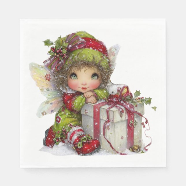 CUTE RED AND GREEN HOLIDAY CHRISTMAS FAIRY GIRL PAPPERSSERVETT (Framsidan)