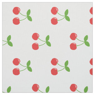 Cute Red and Grönt Cherries on White Tyg