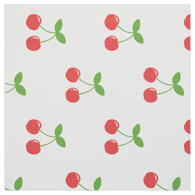 Cute Red and Grönt Cherries on White Tyg (Provkarta)