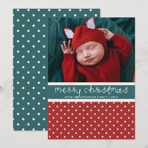 Cute Red and Grönt Polka dots Photo jul Card Inbjudningar