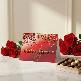 Cute Red and Guld Stripe Hearts Valentine Day Helgkort