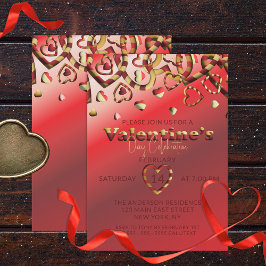 Cute Red and Guld Stripe Hearts Valentine Day Inbjudningar