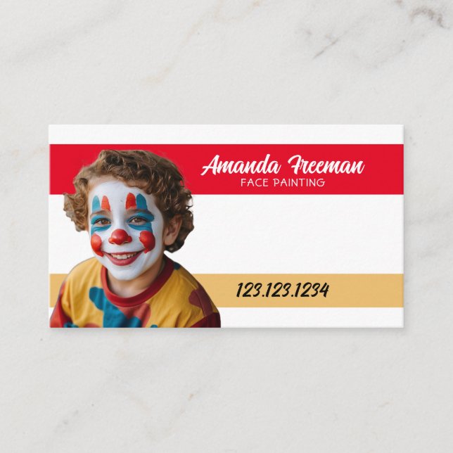Cute Red and Gult Clown Paint Ansikte Painter Visitkort (Framsida)