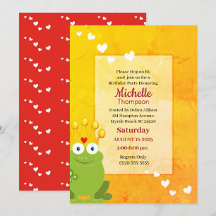 Cute Red and Gult Princess Frog Birthday Inbjudningar