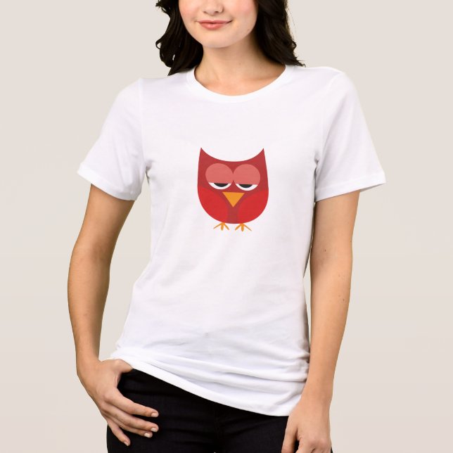 Cute Red and Gult Tecknad Uggla T-shirt (Framsida)