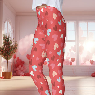 Cute Red and Rosa Heart Mönster Valentine Day Leggings