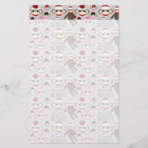 Cute Red and Rosa Sock monkey Collage Mönster Brevpapper