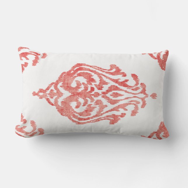 Cute Red and white fuask ikat tribal mönster Lumbarkudde (Framsida)