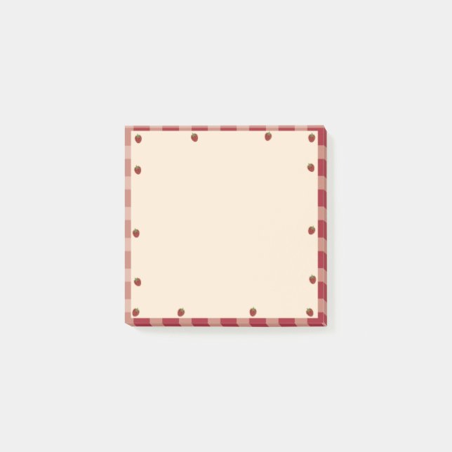 Cute Red and White Gingham Strawberry Thmet Post-it Block (Framsida)