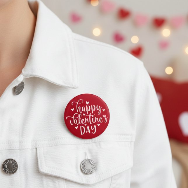 Cute Red and White Happy Valentine Day Knapp (Cute Red and White Happy Valentine's Day Button)