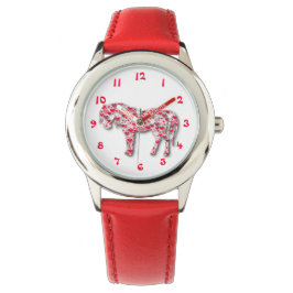 Cute Red and White Heart Horse Girls Pony Armbandsur