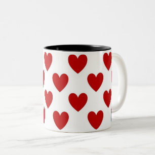 Cute Red and White Hearts Mönster Två-Tonad Mugg