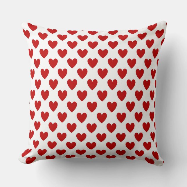 Cute Red and White Hearts Pattern Kudde (Framsida)