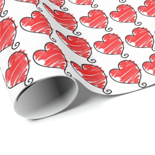 Cute Red and White Hearts Valentine Presentpapper (Rullad Hörn)