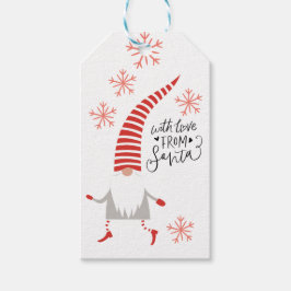 Cute Red and White Jul Gnome and Snöflingor Presentetikett