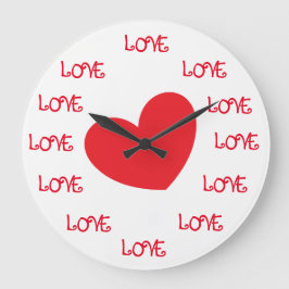 Cute Red and White KÄRLEK Heart Wall Clocks Stor Klocka