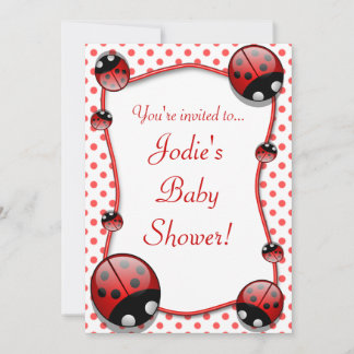 Cute Red and White Ladybug Baby Shower-inbjudan Inbjudningar
