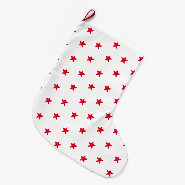 Cute Red and white stars mönster Stor Julstrumpa (Framsidan (Hängande))