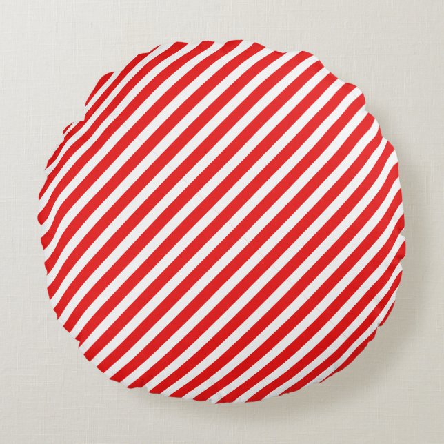 Cute Red and White stripe Rund Kudde (Framsidan)