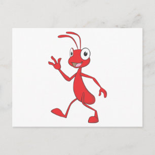 Cute Red Ant Walking Wave Hand Hi Hej Vykort