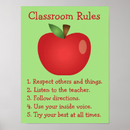 Cute Red Apple Anpassningsbar Classroom Regler Poster